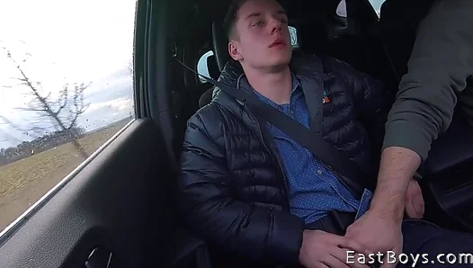 Backseat Blowout: Victor Schumann Devours Distant Lovers Thick Cock