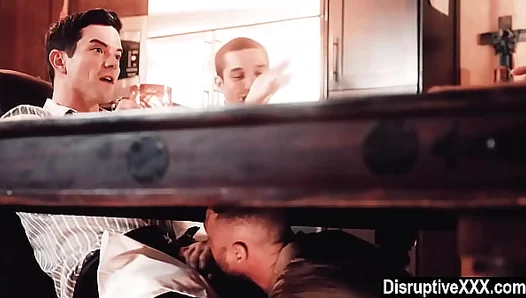 Mid-Meeting Surprise: Hung Studs Eager Lover Sucks Dick Under the Conference Table - 18+