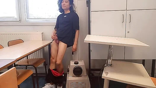Naughty Schoolboys Daring Display: Jerking Off in Class Ends in a Risky, Creamy Cum Shot