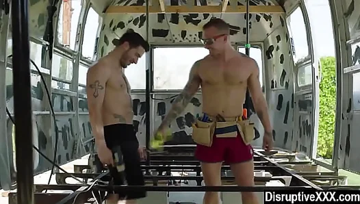 Sweaty Mechanics Unleash Raw Desire Outside - Hunky Colleagues Satisfy Thirst for More