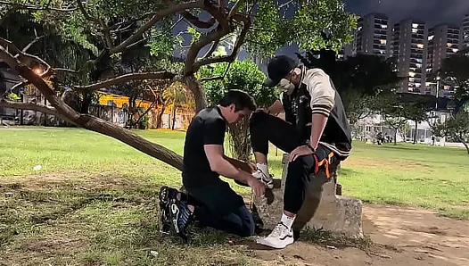 Public Display of Submission: Desperate Puppy Prostitute Spreads Legs Wide for Voyeurs