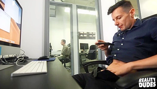 Steamy Workplace Threesome: Sean Eddies Hung Rabbitts Pound in Overheated Office -
