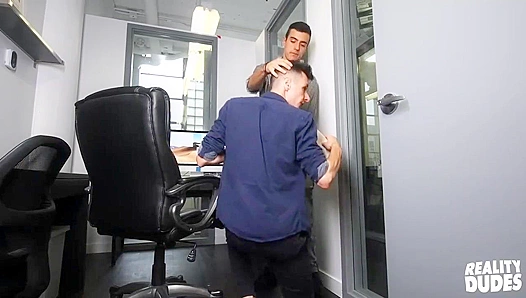 Steamy Workplace Threesome: Sean Eddies Hung Rabbitts Pound in Overheated Office -