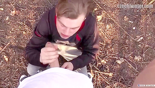 Rugged Czech Beast Unleashes Thick Load on Subs Innocent Face in Outdoor Threesome -