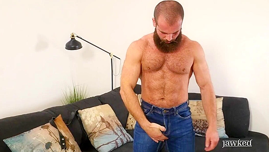 Massive Bear John Unleashes Thirsty Load on Sleek Leather Sofa – JAWKED