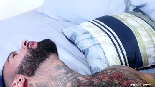 Soaked in Lust: Hairy Twink Sean Duran Devours Rikk Yorks Muscular Cock Under the Stormy